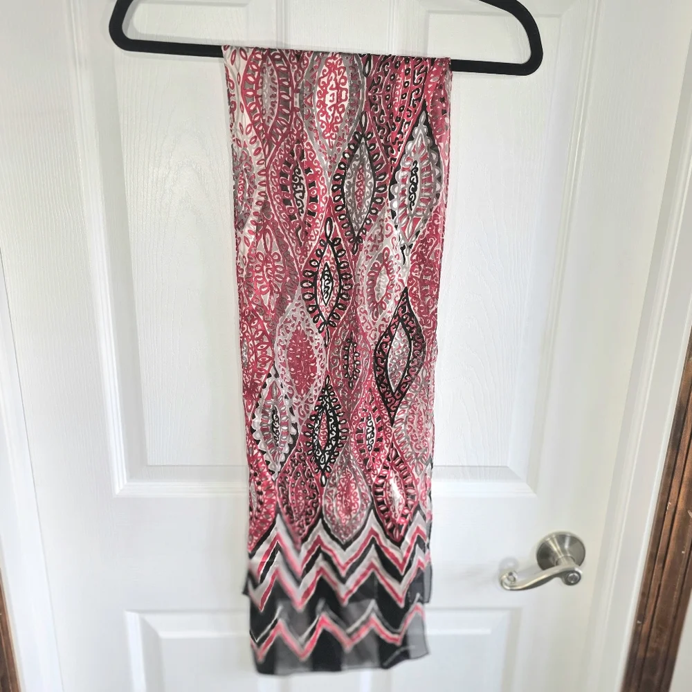 Jones New York Silk Scarf Black Red And Women's Scarf Summer Scarf Purse Scarf